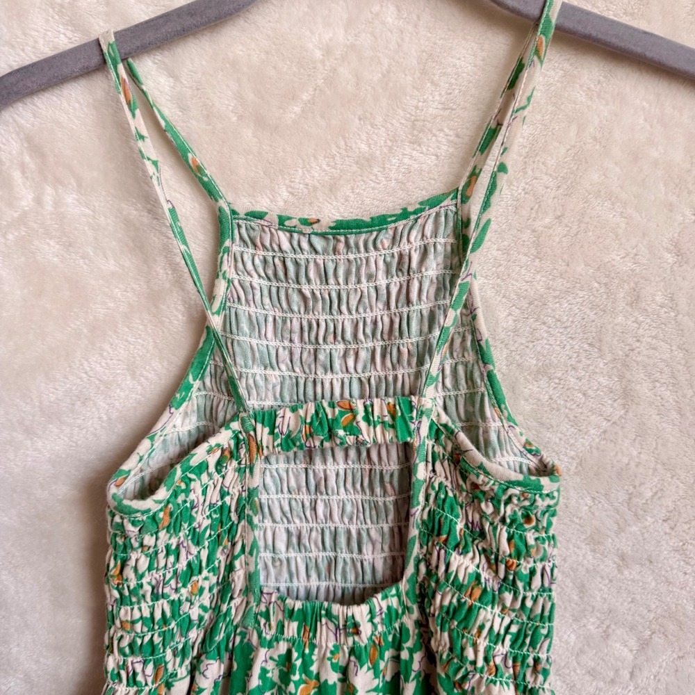 Zara Green Floral Smocked Cotton Wide Leg Spaghetti Strap Jumpsuit Girls Sz 8 - Picture 4 of 8